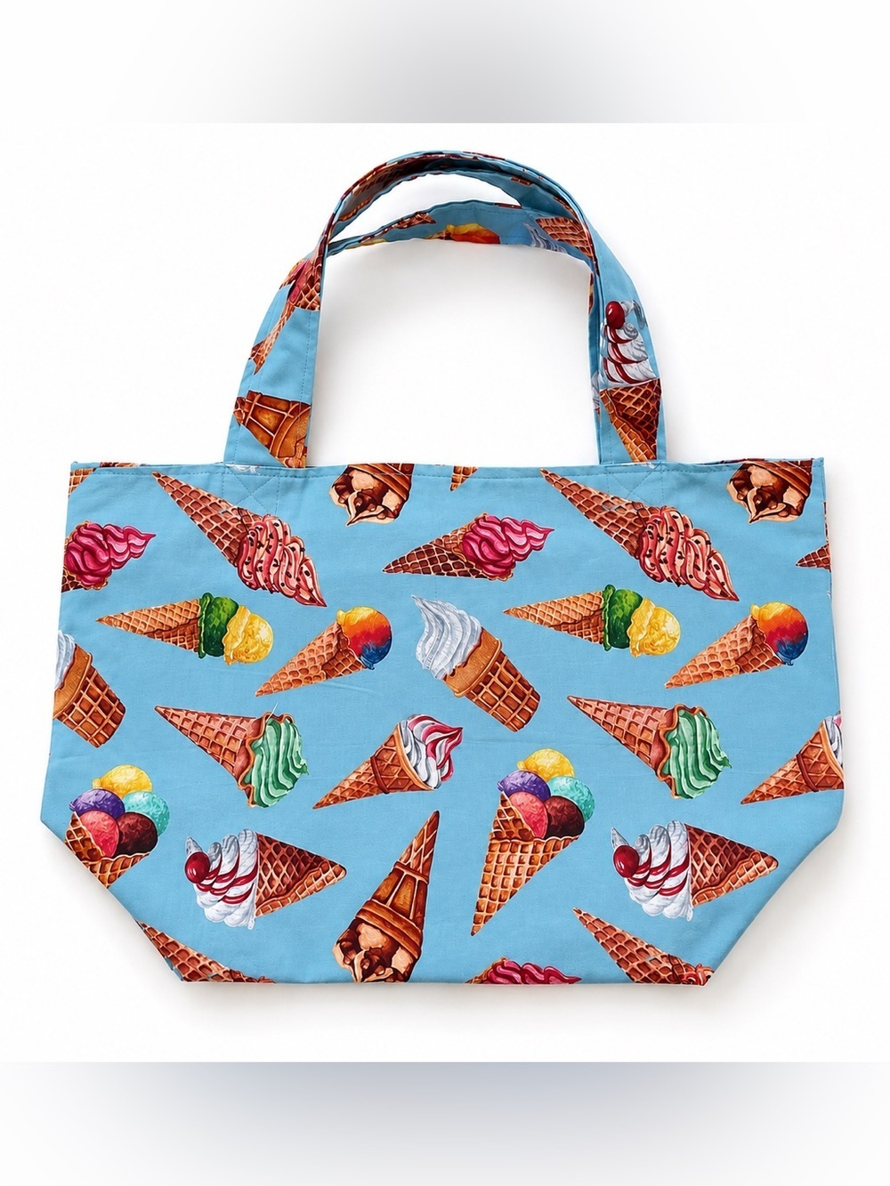 Handmade Ice Cream Print Tote Bag | Whimsical Summer Market Bag Blue Canvas Tote